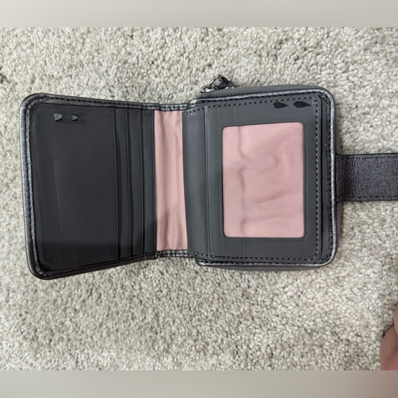 Gray/Silver Coach Signature Wallet. Pink lining with button clasp. - Picture 2 of 3